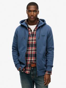 Superdry Essential Logo Zip Hoodie, Heritage Washed Blue