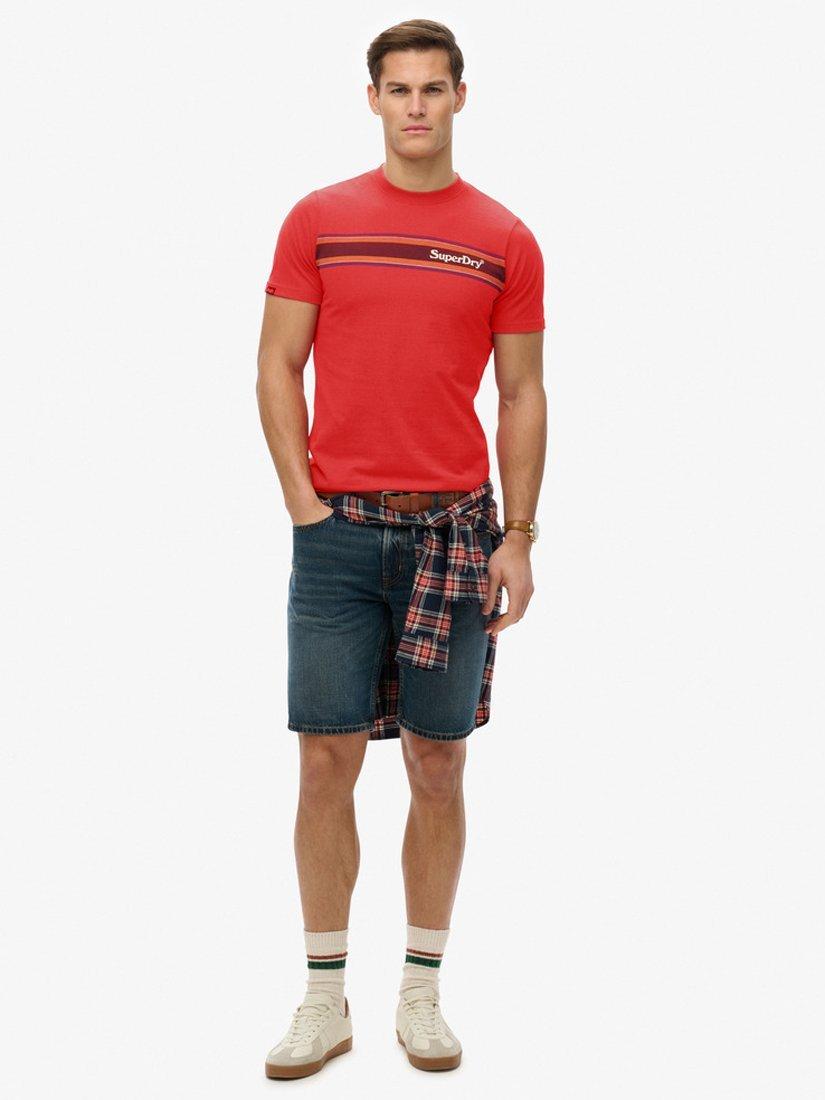 Product image 3 of 5, which shows Superdry Venue Logo Stripe Relaxed T-Shirt, Ferra Red Marl, S