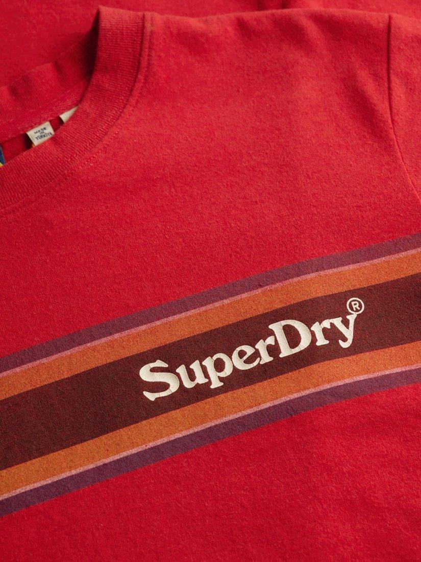Product image 5 of 5, which shows Superdry Venue Logo Stripe Relaxed T-Shirt, Ferra Red Marl, S