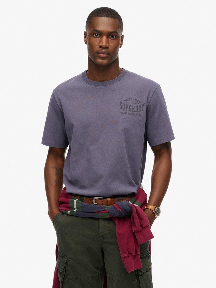 Product image 1 of 5, which shows Superdry Cotton Regular Fit Athletic Essential Graphic T-Shirt, Purple, S
