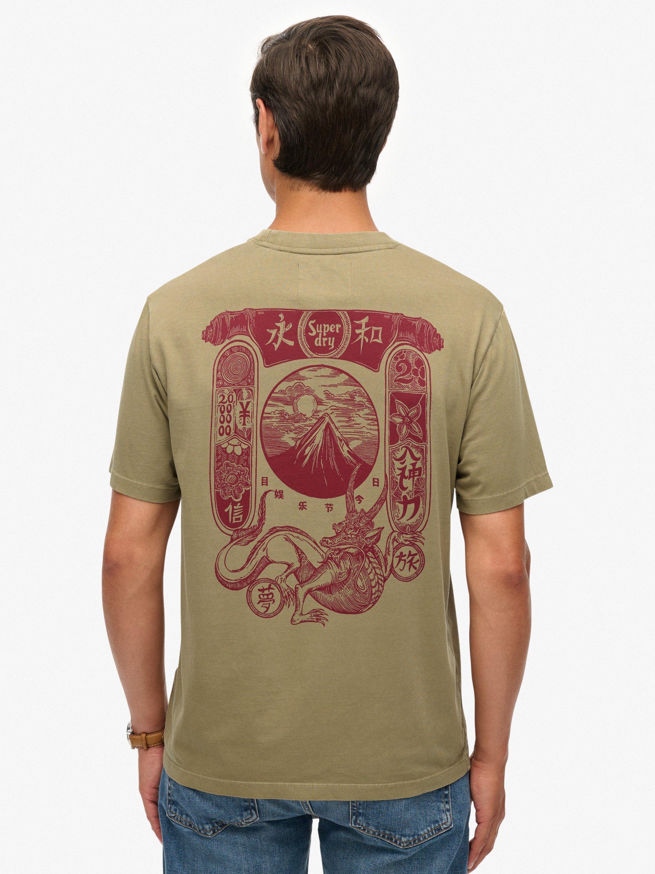 Product image 2 of 6, which shows Superdry Tokyo Narrative Loose T-Shirt, Light Khaki Green, S