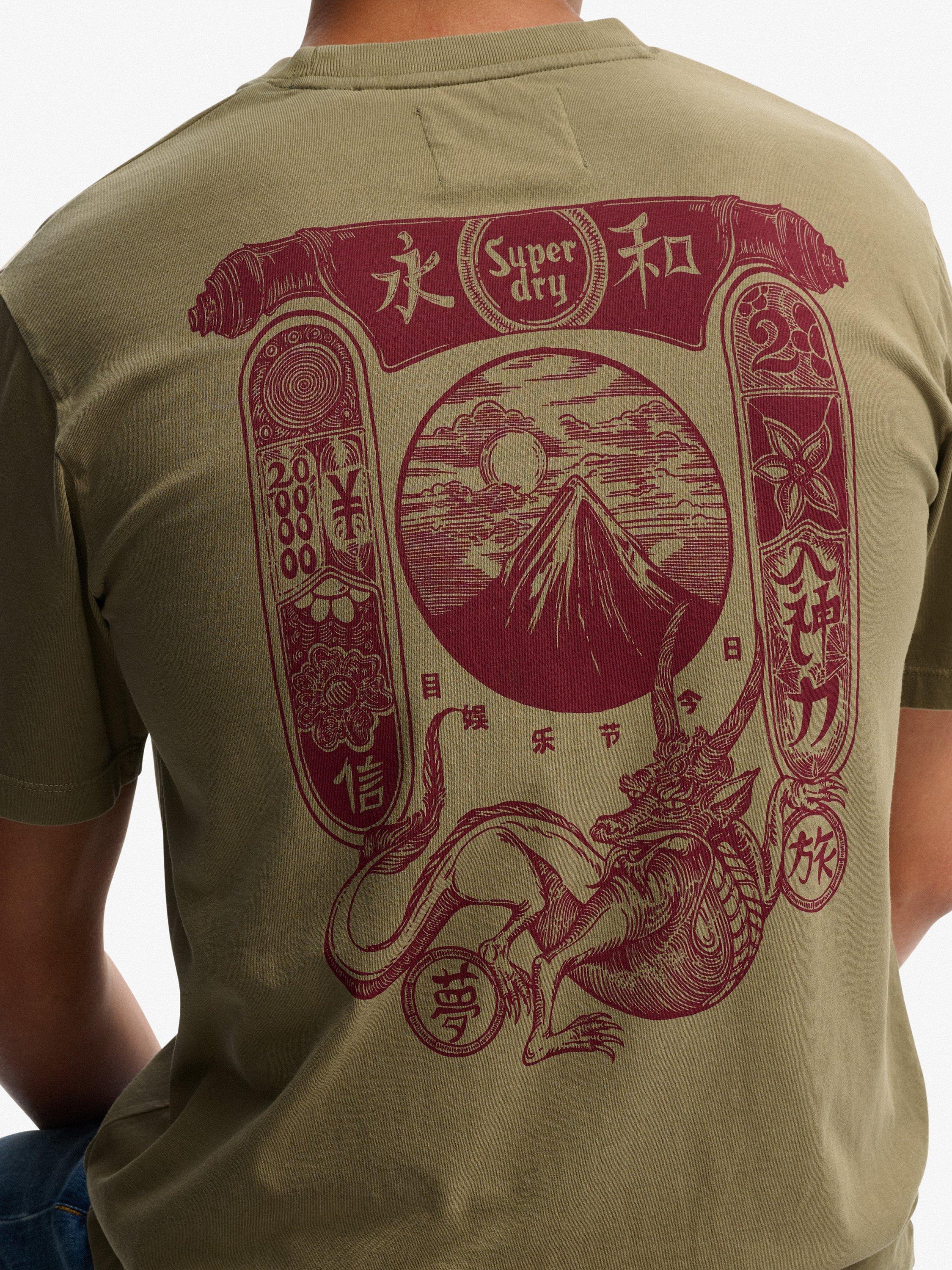 Product image 4 of 6, which shows Superdry Tokyo Narrative Loose T-Shirt, Light Khaki Green, S