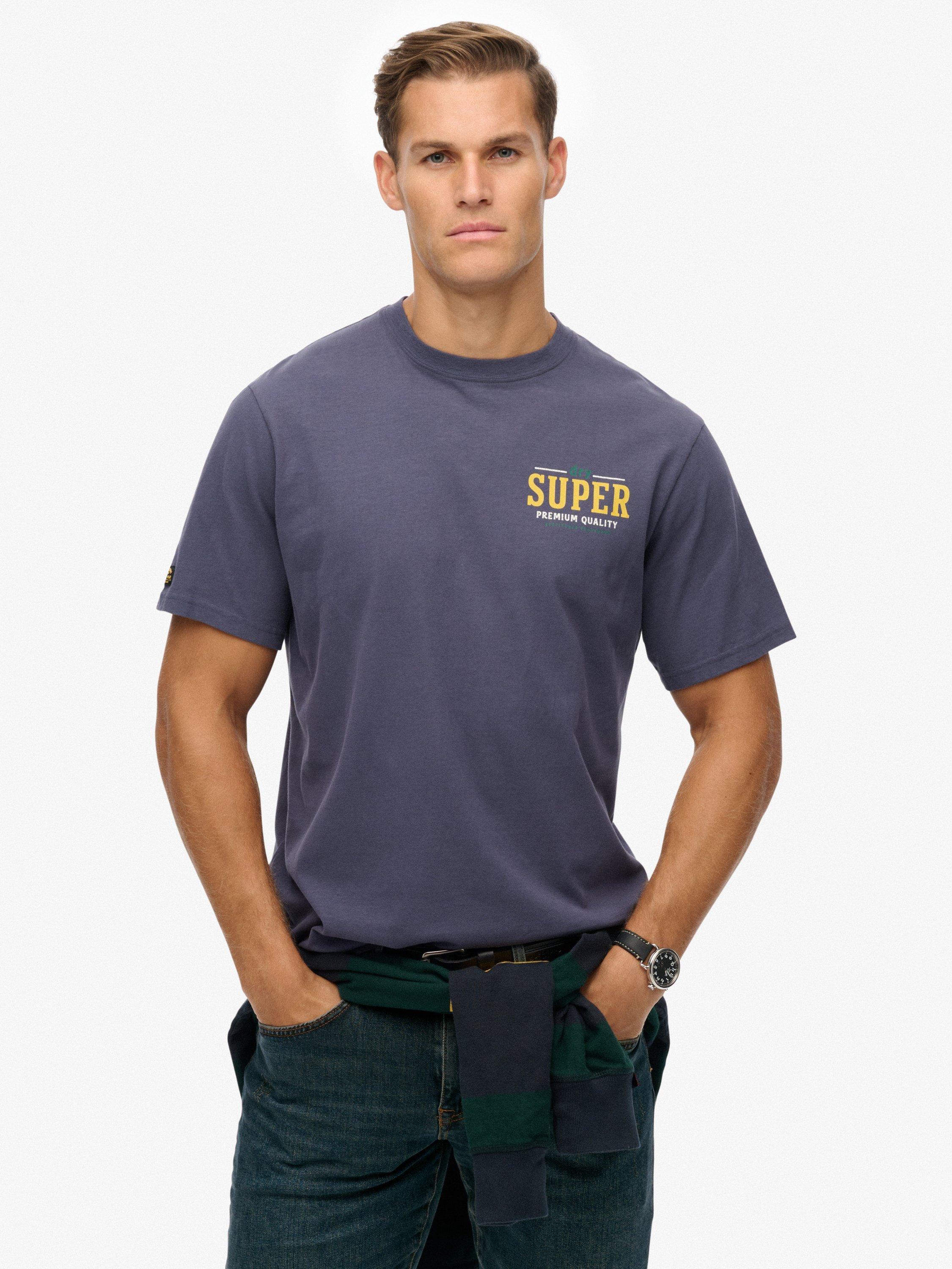 Product image 1 of 5, which shows Superdry Cotton Tap Room Oversized T-Shirt, Lauren Navy, S