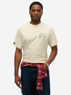 Superdry Cotton Oversized Fit Short Sleeve Tap Room T-Shirt, Dusty White, Dusty White