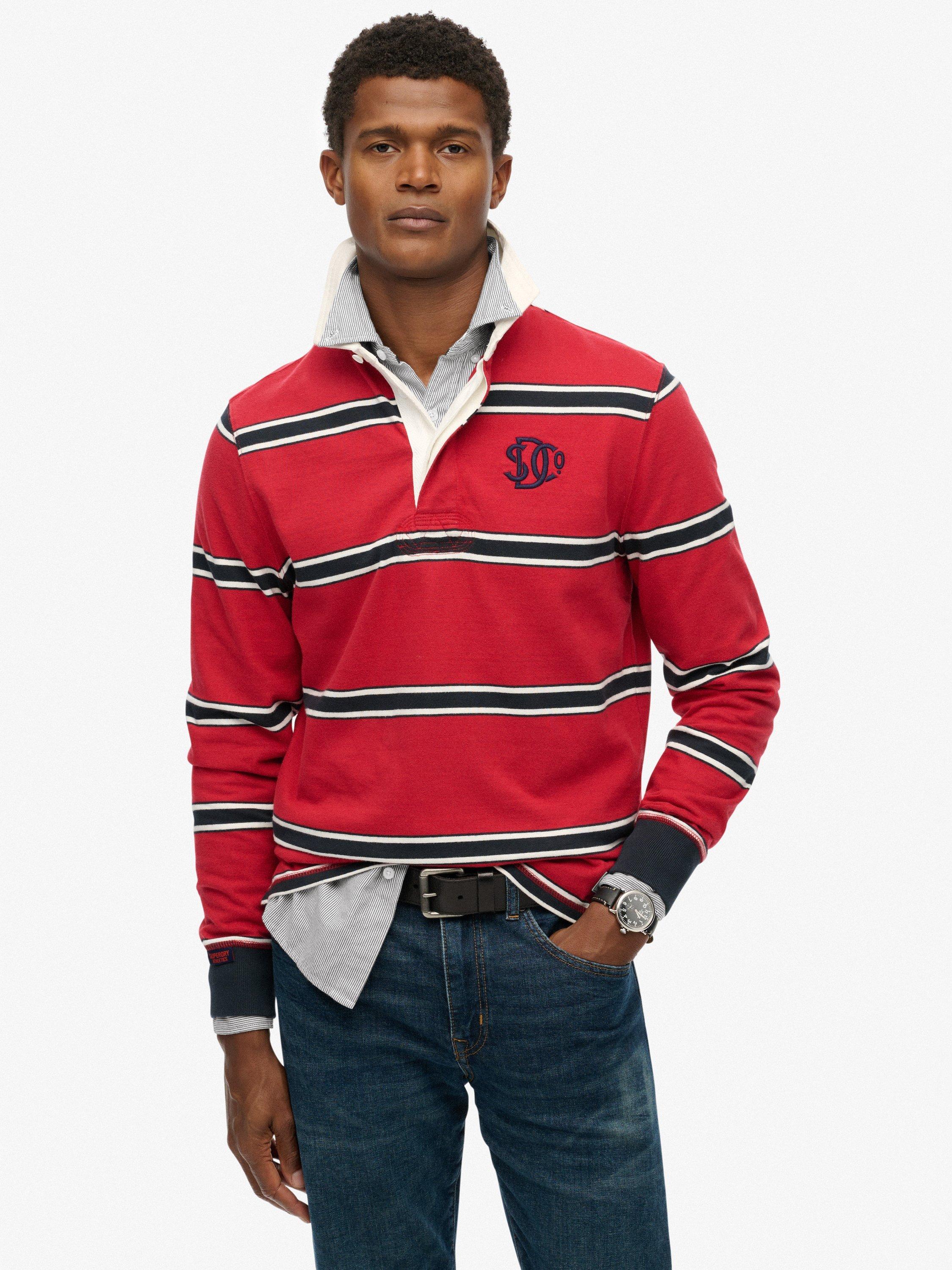 Product image 1 of 6, which shows Superdry Striped Cotton Rugby Shirt, Red, S