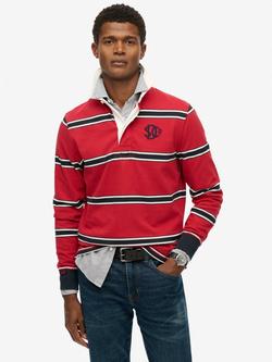 Superdry Striped Cotton Rugby Shirt, Red, Red