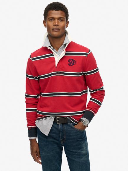 Superdry Striped Cotton Rugby Shirt, Red, Red
