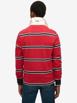 Superdry Striped Cotton Rugby Shirt, Red - view 2, Red