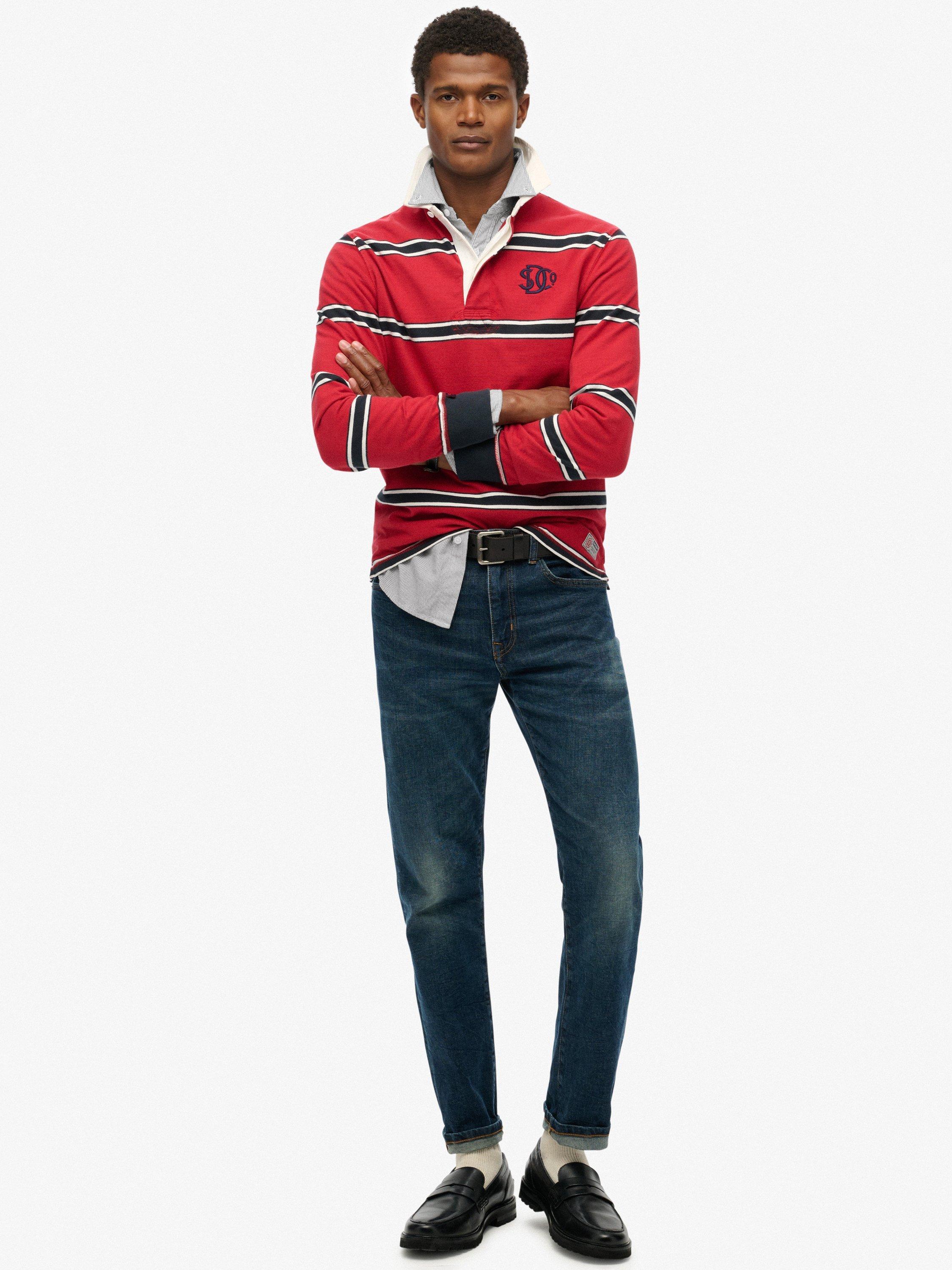 Product image 3 of 6, which shows Superdry Striped Cotton Rugby Shirt, Red, S