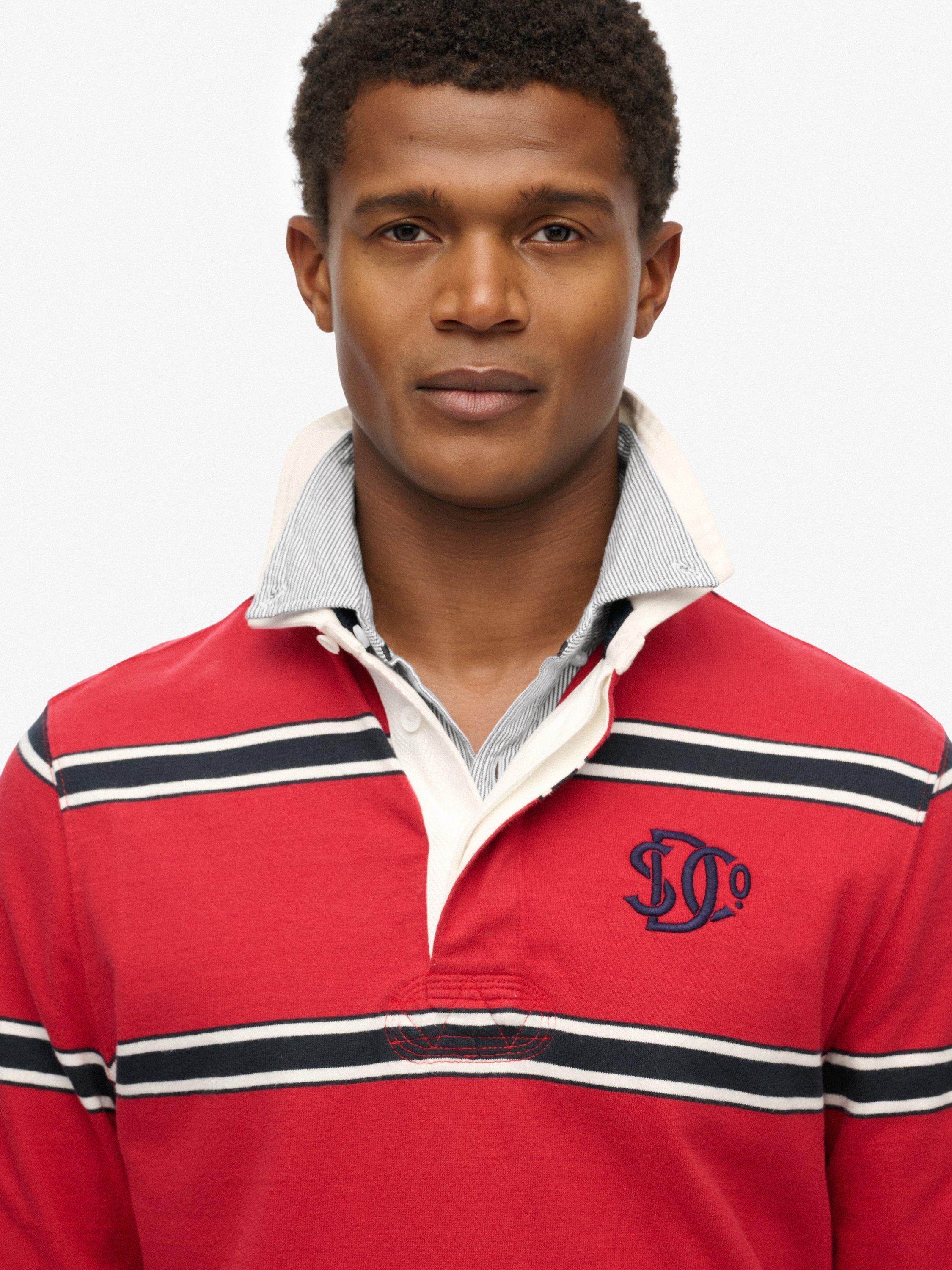 Product image 4 of 6, which shows Superdry Striped Cotton Rugby Shirt, Red, S