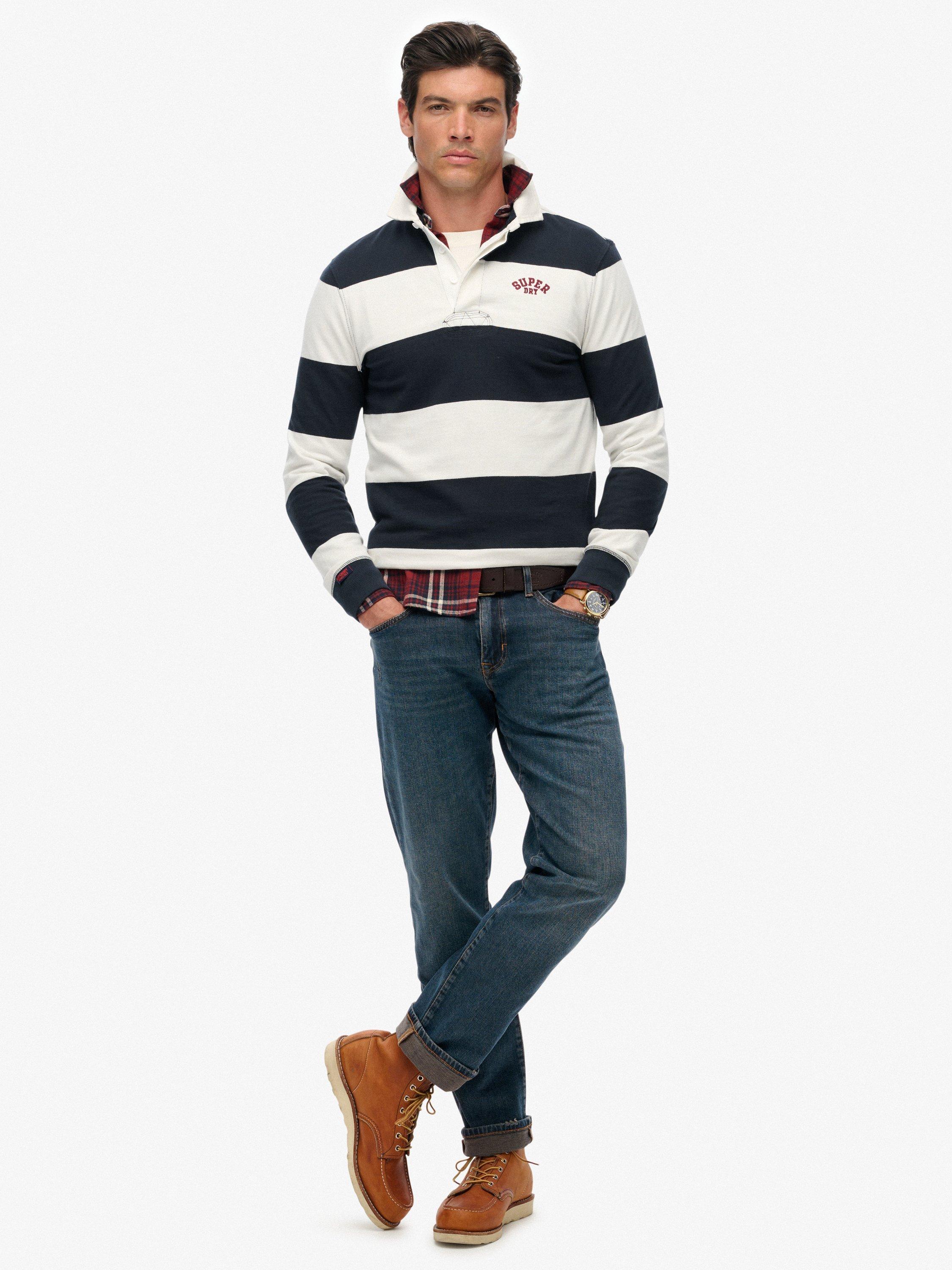 Product image 3 of 5, which shows Superdry Cotton Vintage Athletic Stripe Rugby Top, Eclipse Navy/Ecru, S