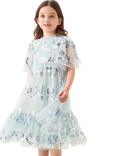 Angel & Rocket Kids' Delta Sequin Bow Mesh Dress, Mint