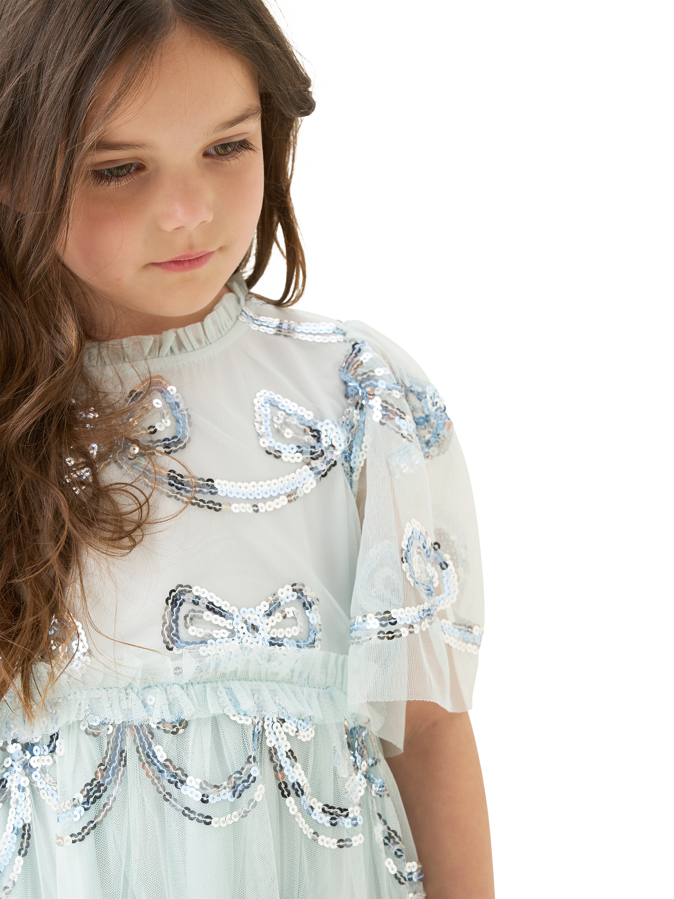 Product image 4 of 5, which shows Angel & Rocket Kids' Delta Sequin Bow Mesh Dress, Mint, 2 years