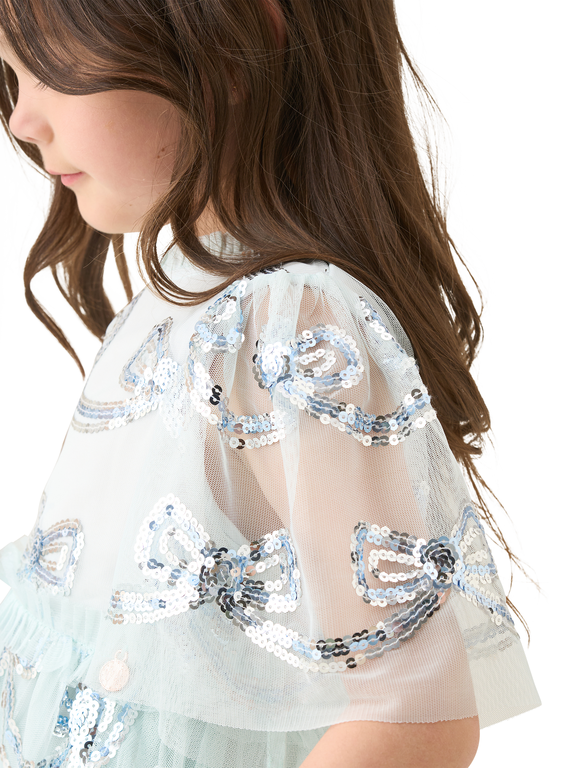 Product image 5 of 5, which shows Angel & Rocket Kids' Delta Sequin Bow Mesh Dress, Mint, 2 years