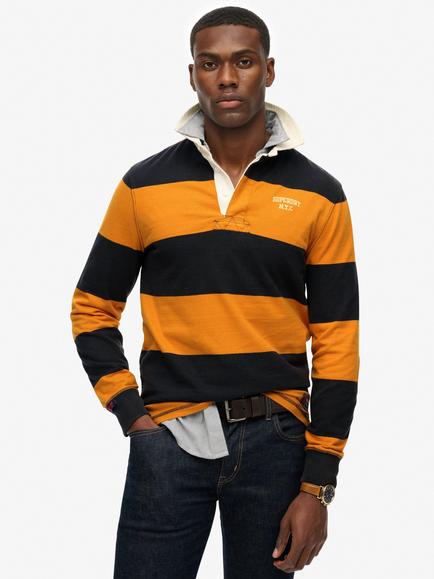 Superdry Relaxed Fit Cotton Rugby Shirt, Navy/Track Gold, Navy/Track Gold