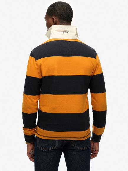 Superdry Relaxed Fit Cotton Rugby Shirt, Navy/Track Gold - view 2, Navy/Track Gold