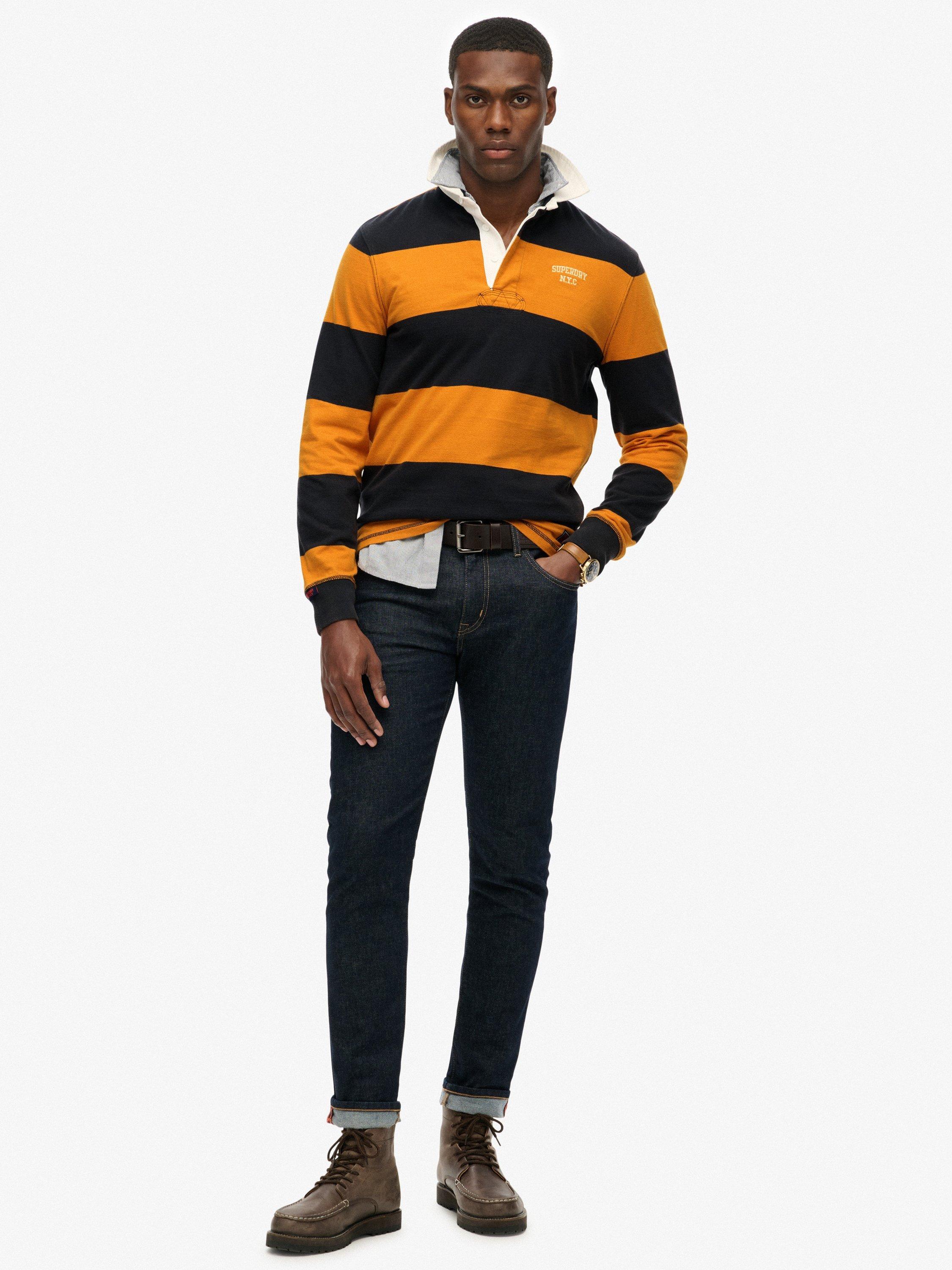 Product image 3 of 6, which shows Superdry Relaxed Fit Cotton Rugby Shirt, Navy/Track Gold, S