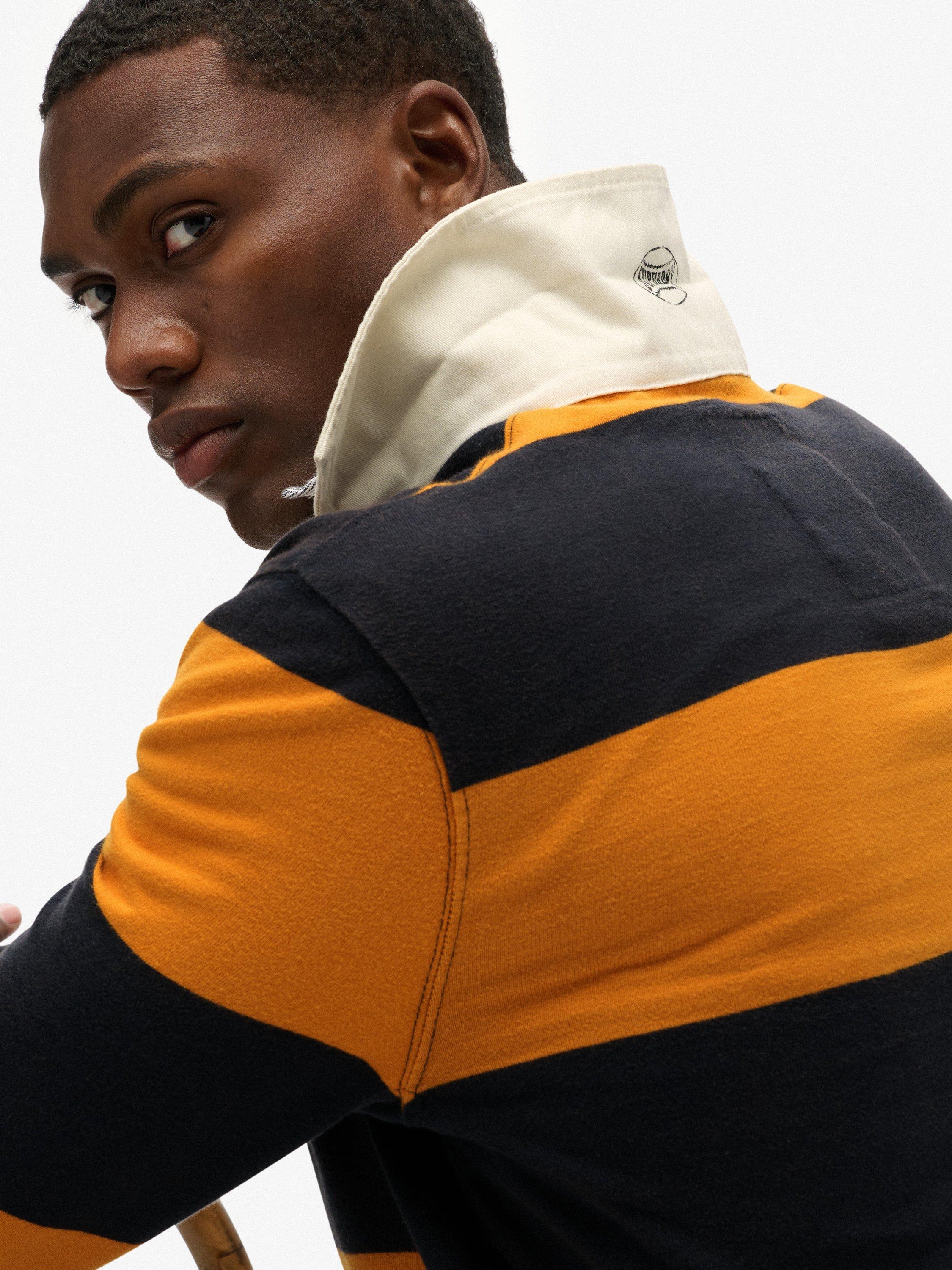 Product image 5 of 6, which shows Superdry Relaxed Fit Cotton Rugby Shirt, Navy/Track Gold, S