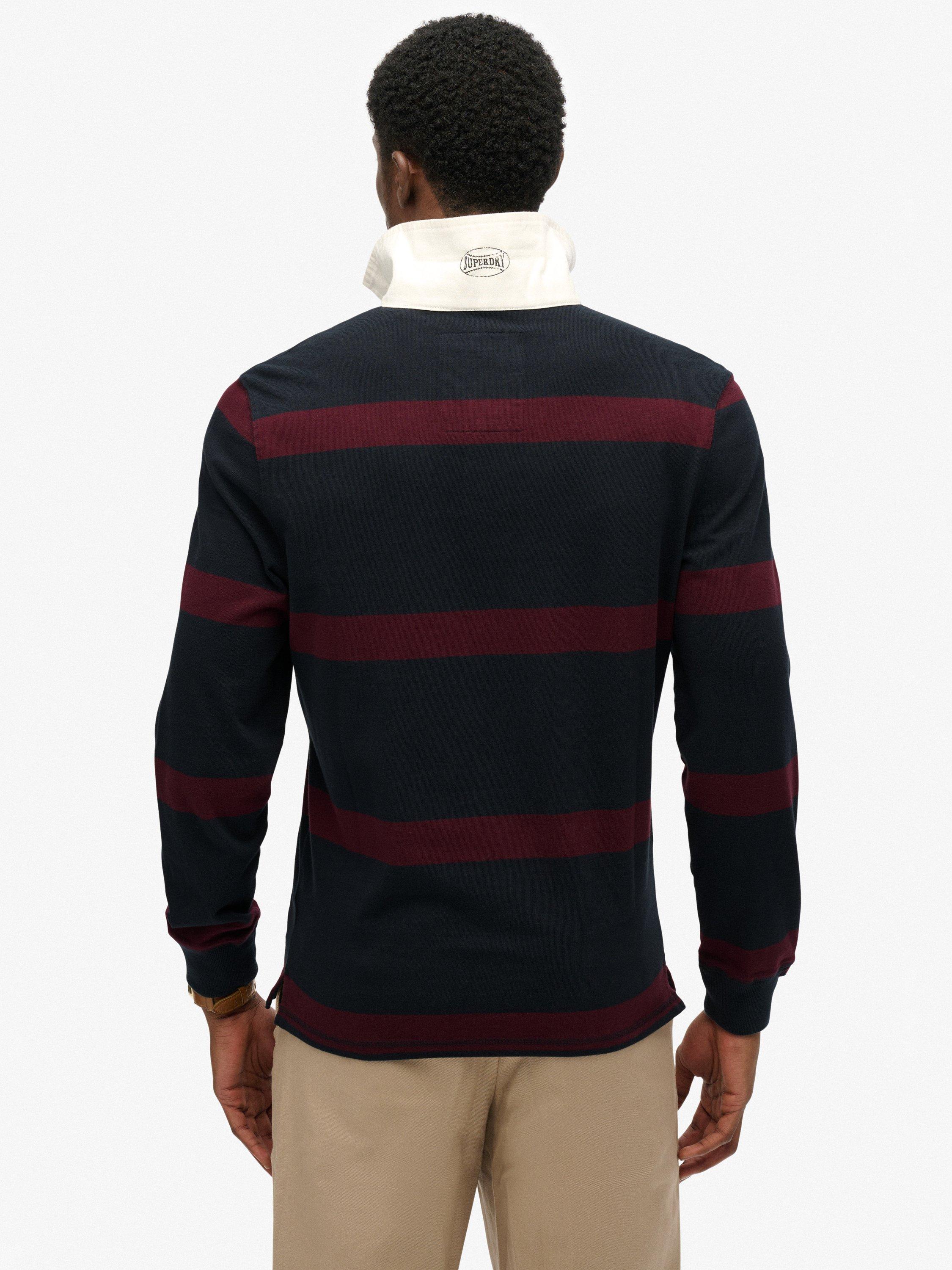 Product image 2 of 6, which shows Superdry Relaxed Fit Cotton Rugby Shirt, Eclipse Navy/Port, S