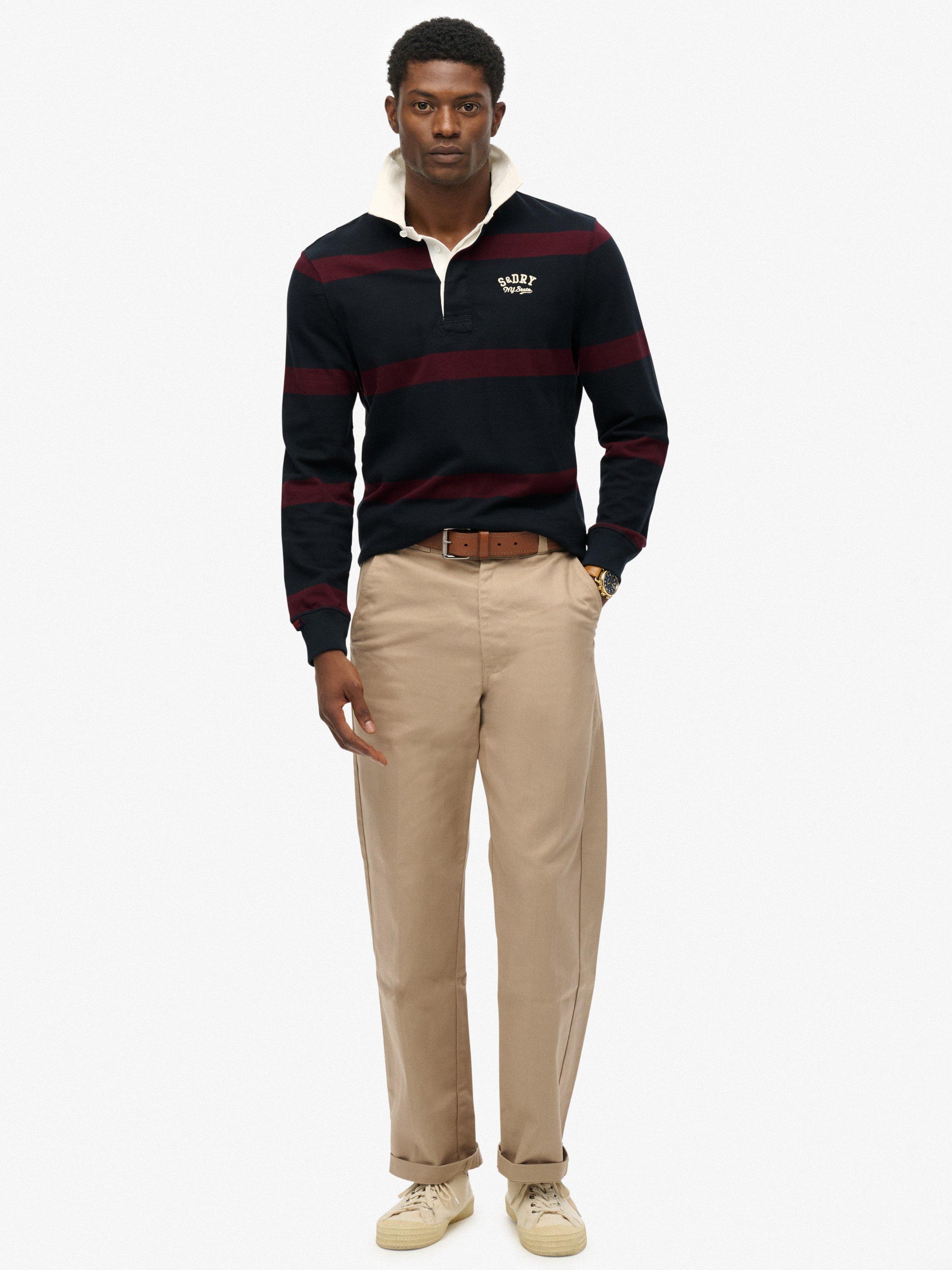 Product image 3 of 6, which shows Superdry Relaxed Fit Cotton Rugby Shirt, Eclipse Navy/Port, S