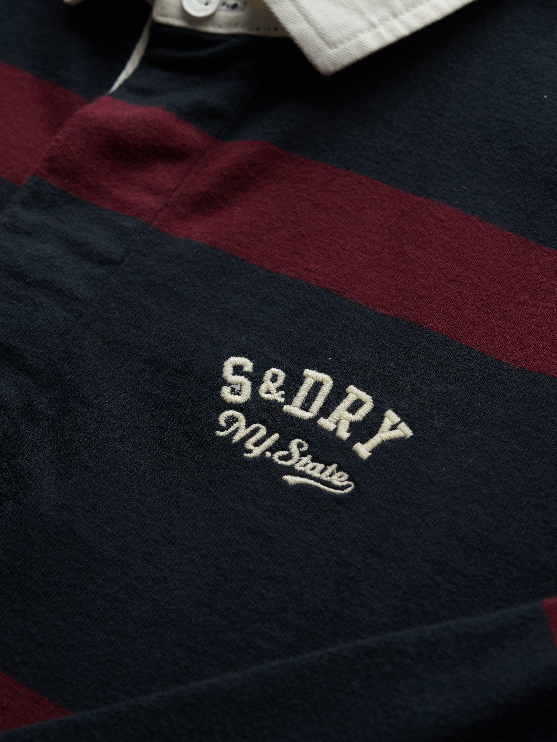 Product image 6 of 6, which shows Superdry Relaxed Fit Cotton Rugby Shirt, Eclipse Navy/Port, S