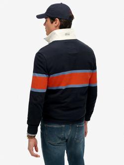 Superdry Cotton Vintage Athletic Stripe Rugby Top - view 2, Navy