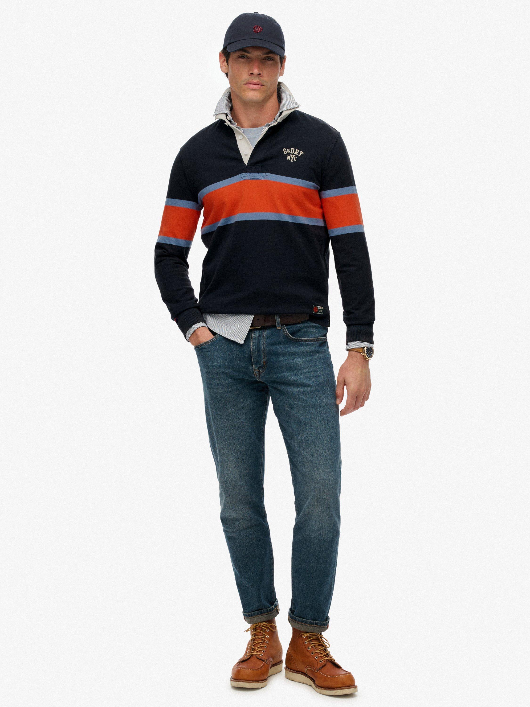 Product image 3 of 5, which shows Superdry Cotton Vintage Athletic Stripe Rugby Top, Navy, S
