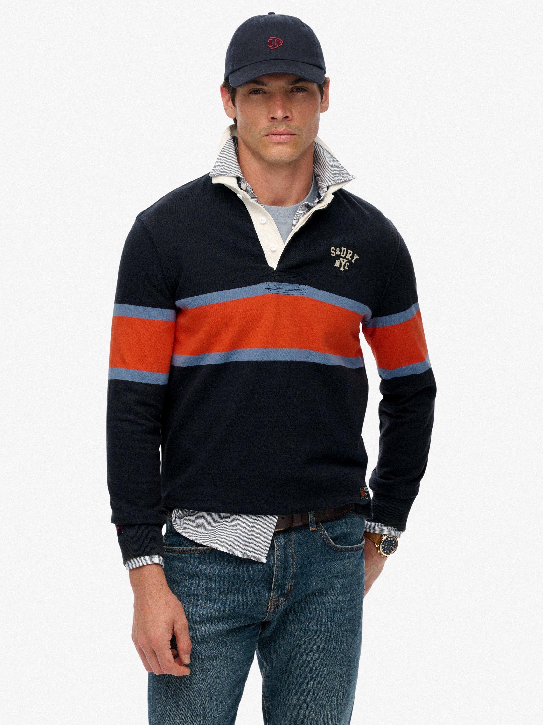 Product image 4 of 5, which shows Superdry Cotton Vintage Athletic Stripe Rugby Top, Navy, S