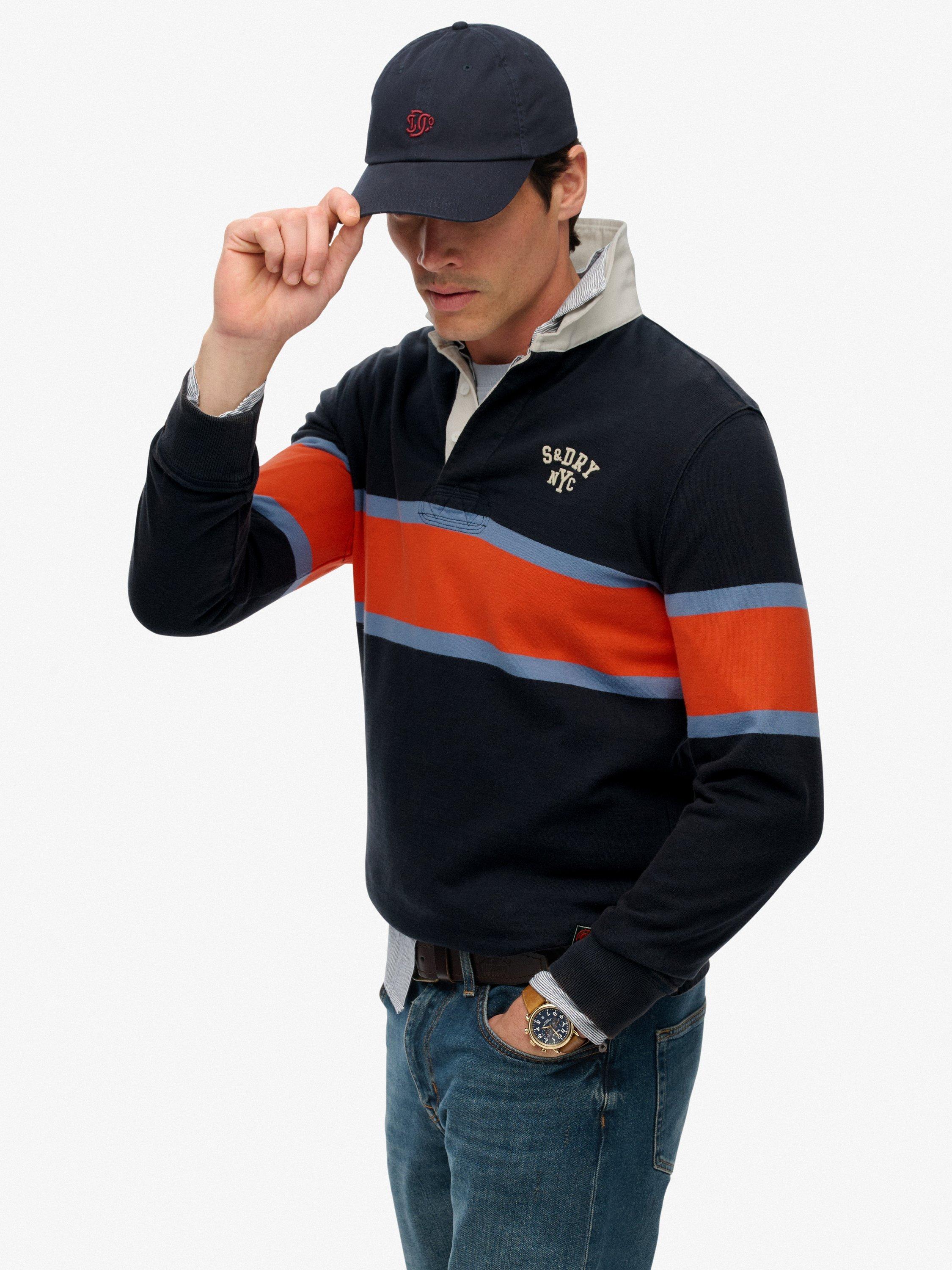 Product image 5 of 5, which shows Superdry Cotton Vintage Athletic Stripe Rugby Top, Navy, S