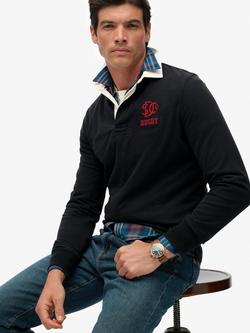 Superdry Vintage Athletic Jersey Rugby Top, Cadet Grey Marl, Eclipse Navy