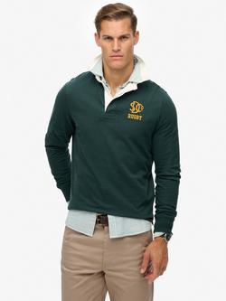 Superdry Cotton Long Sleeve Rugby Shirt, Enamel Green