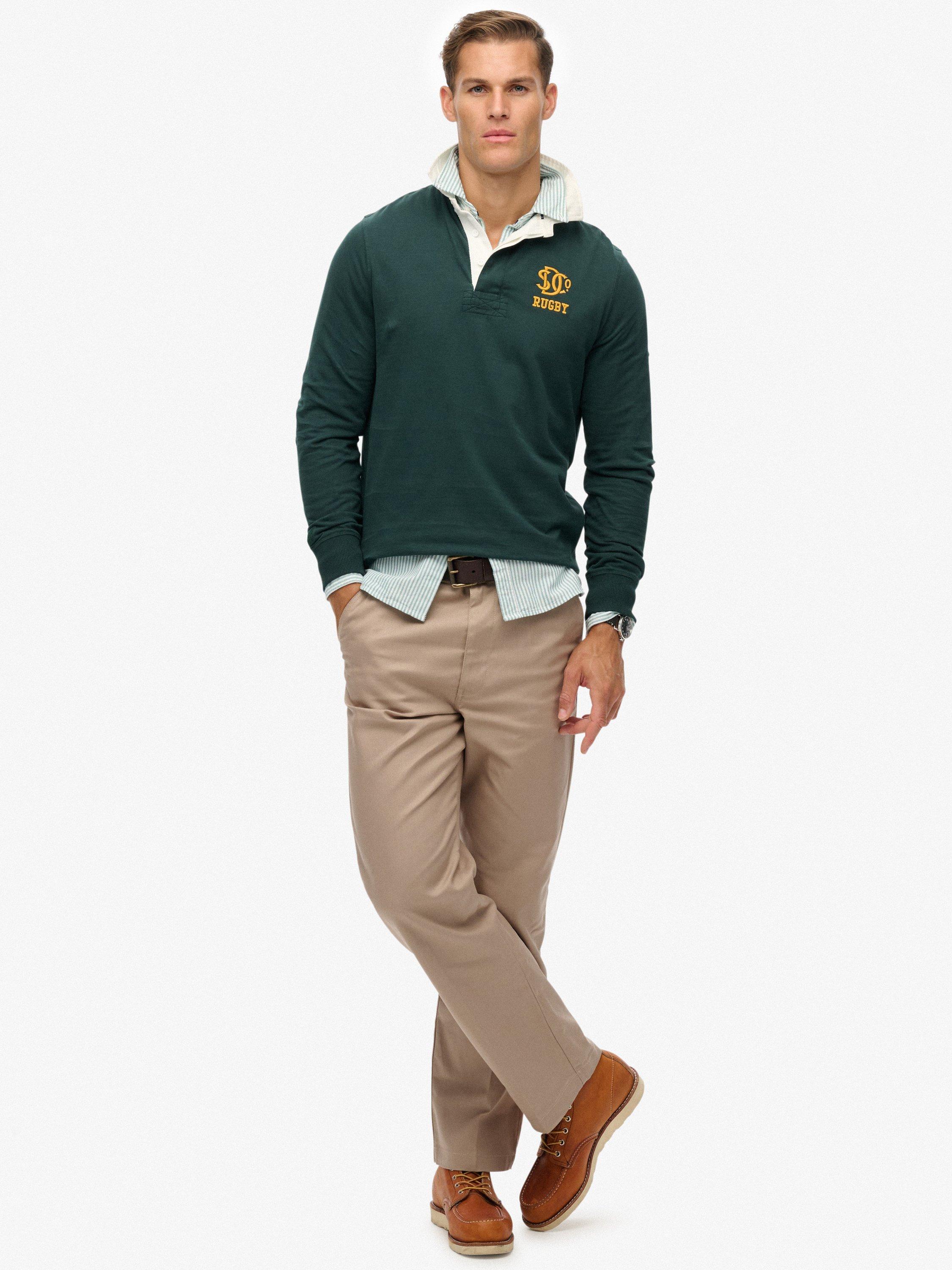 Product image 3 of 5, which shows Superdry Cotton Long Sleeve Rugby Shirt, Enamel Green, S