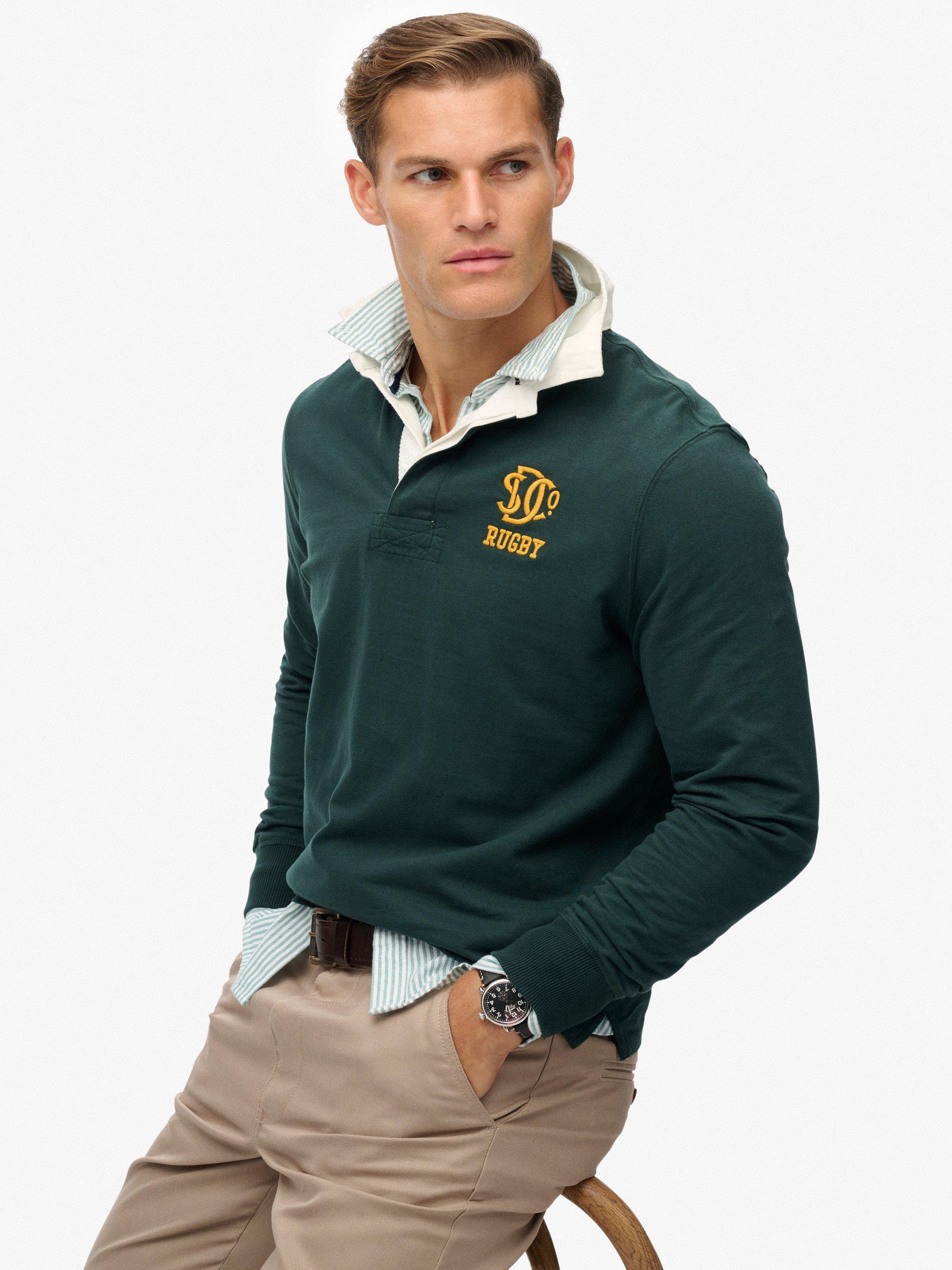 Product image 5 of 5, which shows Superdry Cotton Long Sleeve Rugby Shirt, Enamel Green, S