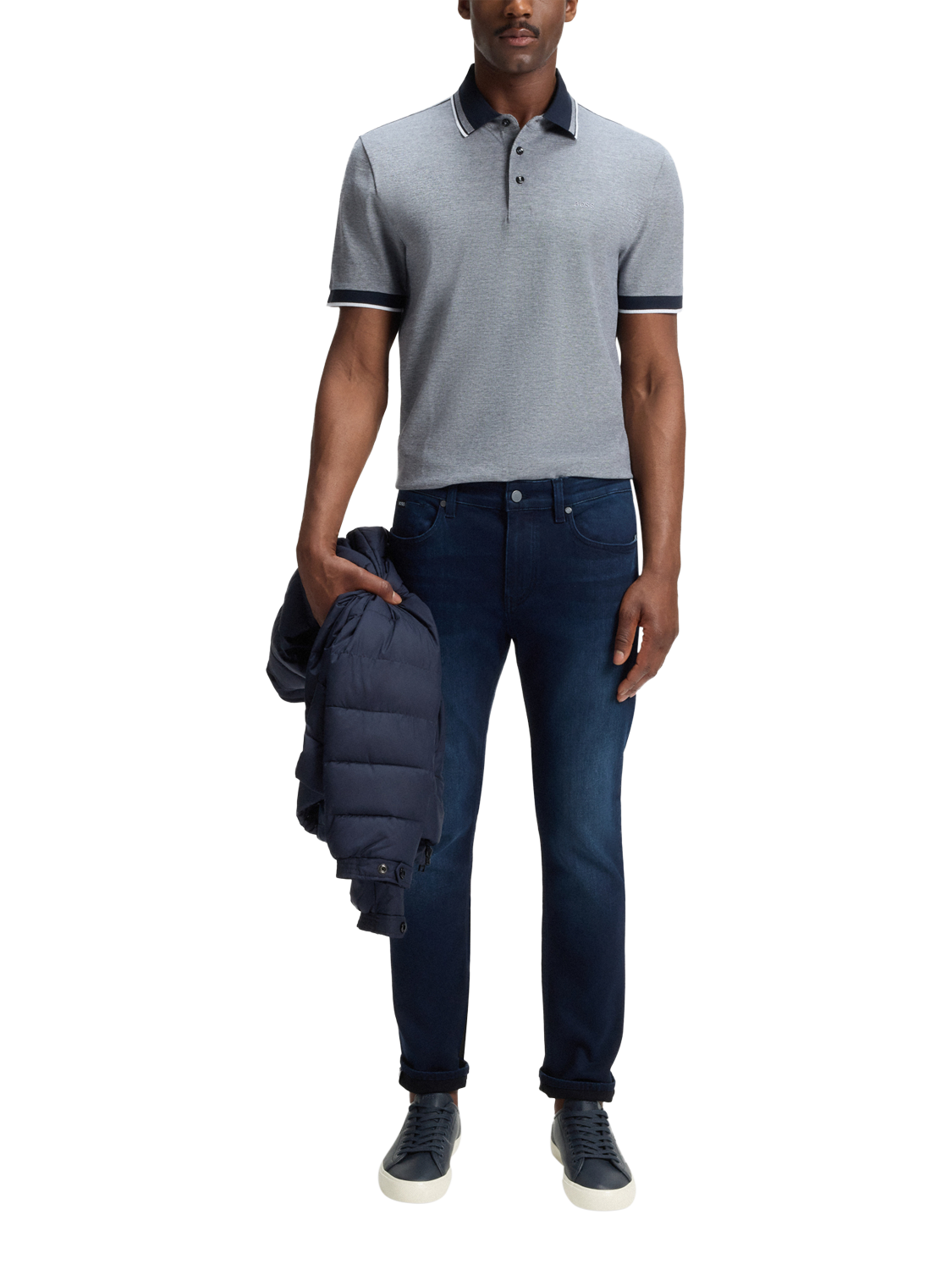 Product image 2 of 5, which shows HUGO BOSS BOSS Leather Trainers, Dark Blue, 10