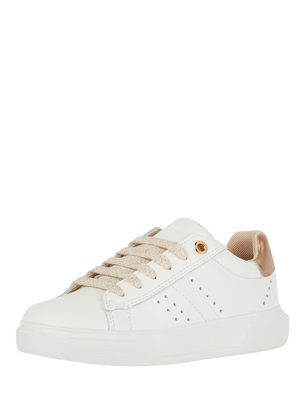 Geox Kids' Nettuno Leather Trainers, White/Light Rose - view 2, White/Light Rose
