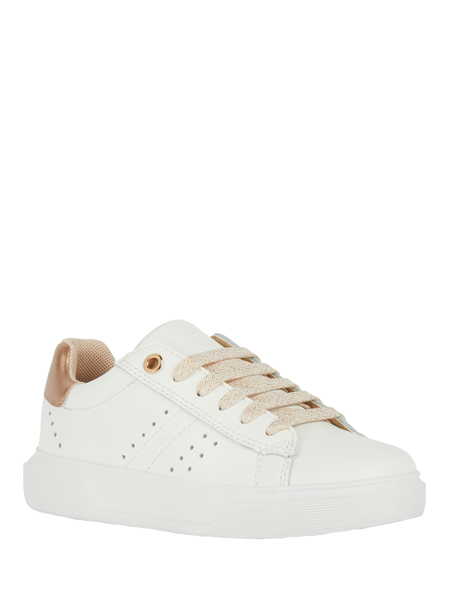 Product image 3 of 8, which shows Geox Kids' Nettuno Leather Trainers, White/Light Rose, EU28