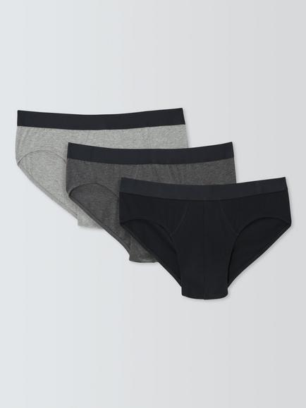 John Lewis Organic Cotton Briefs, Pack of 3, Multi/Grey, Multi/Grey