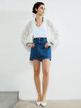 French Connection Krista Lace Mix Knit Bomber Jacket, Summer White/Navy