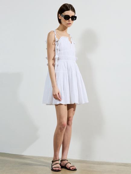 French Connection Amra Cotton Gathered Mini Dress, Linen White, Linen White