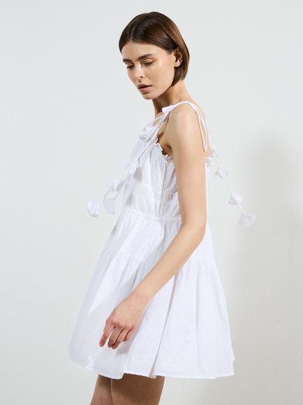 French Connection Amra Cotton Gathered Mini Dress, Linen White - view 2, Linen White