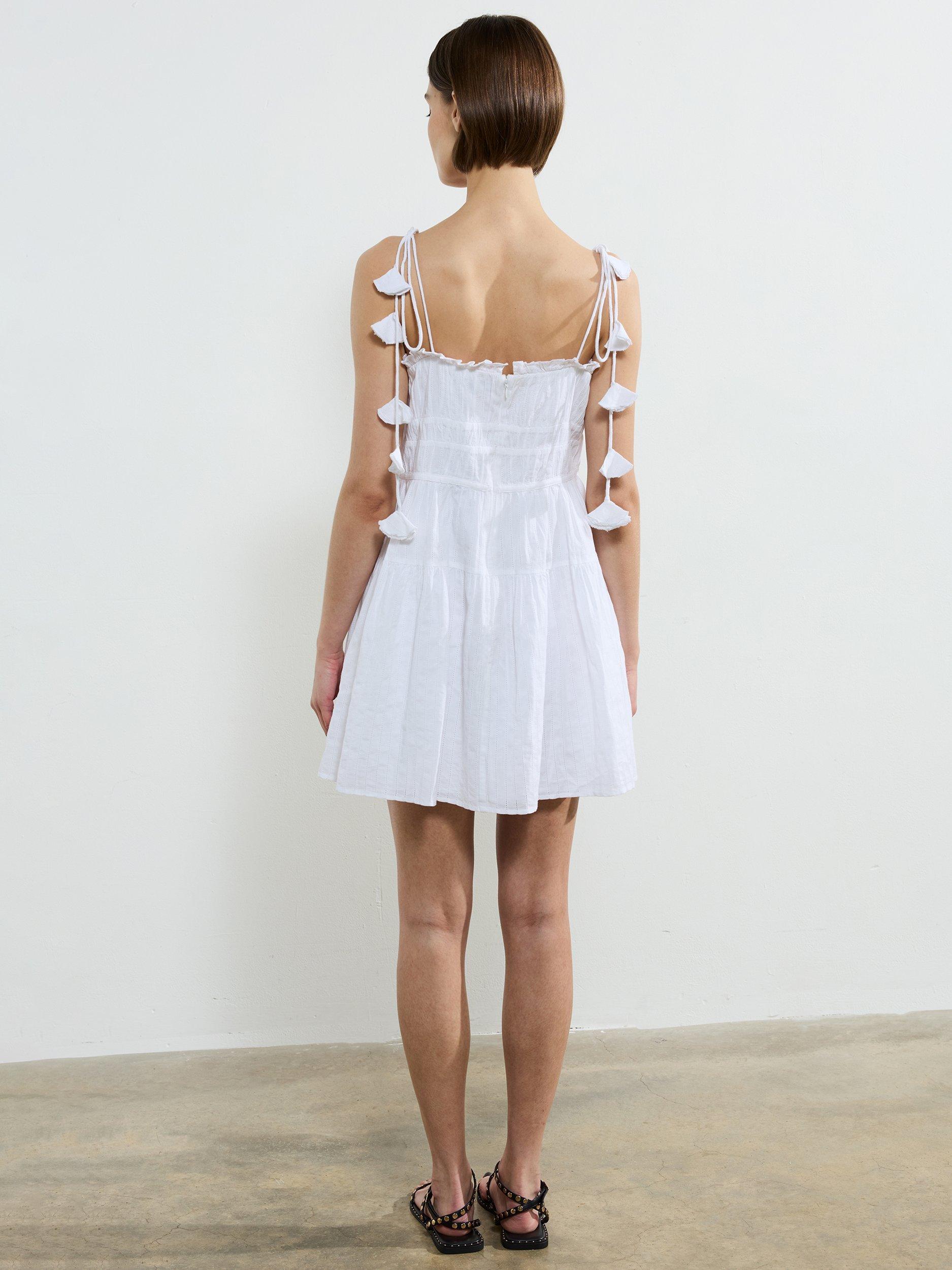 Product image 4 of 5, which shows French Connection Amra Cotton Gathered Mini Dress, Linen White, 6