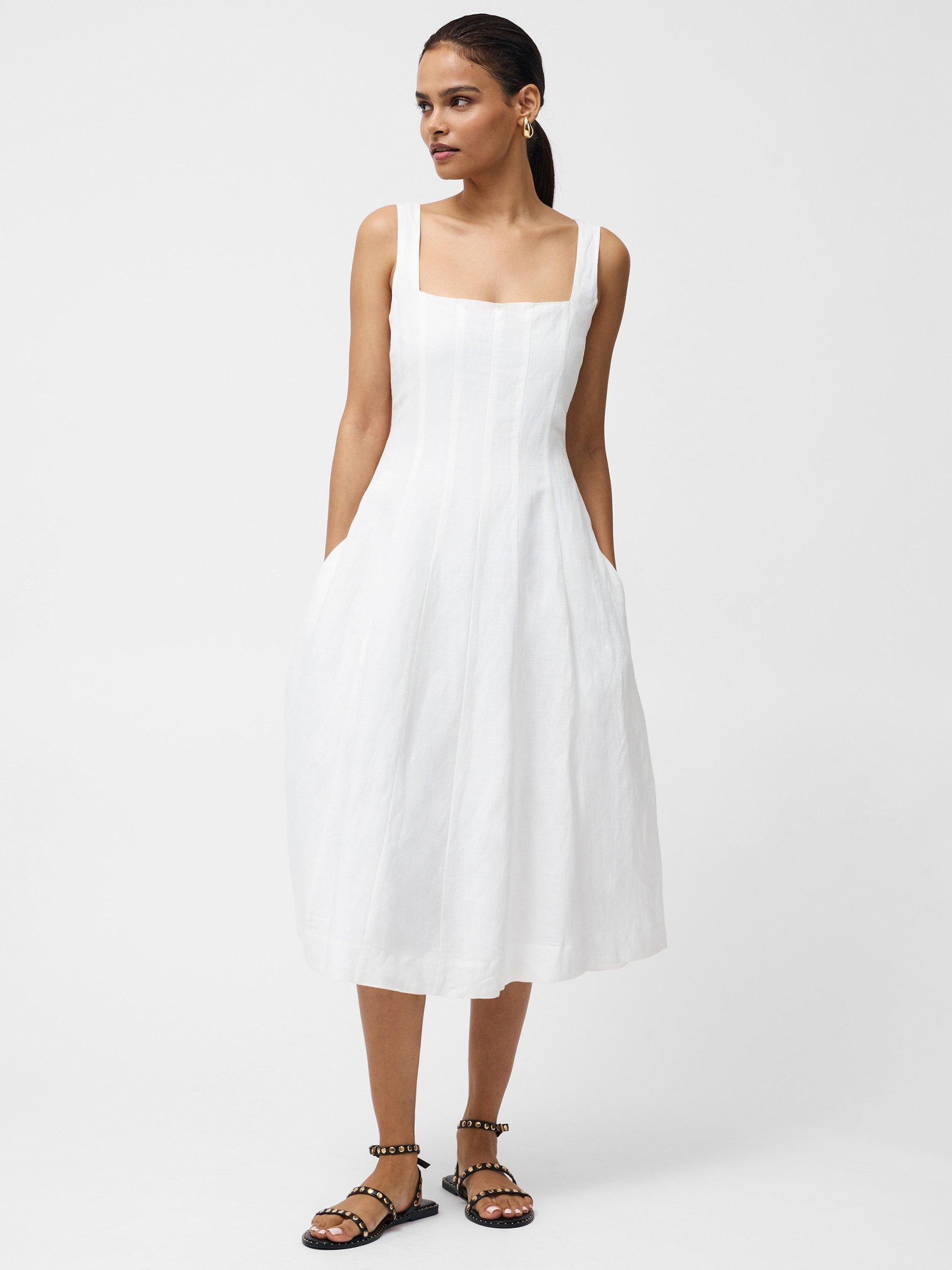 Product image 1 of 5, which shows French Connection Birdie Linen-Blend Square Neck Dress, Summer White, 6