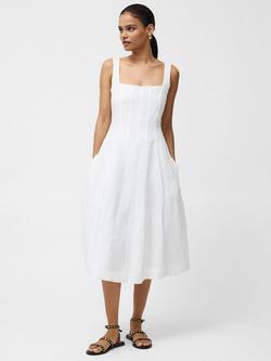 French Connection Birdie Linen-Blend Square Neck Dress, Summer White, Summer White