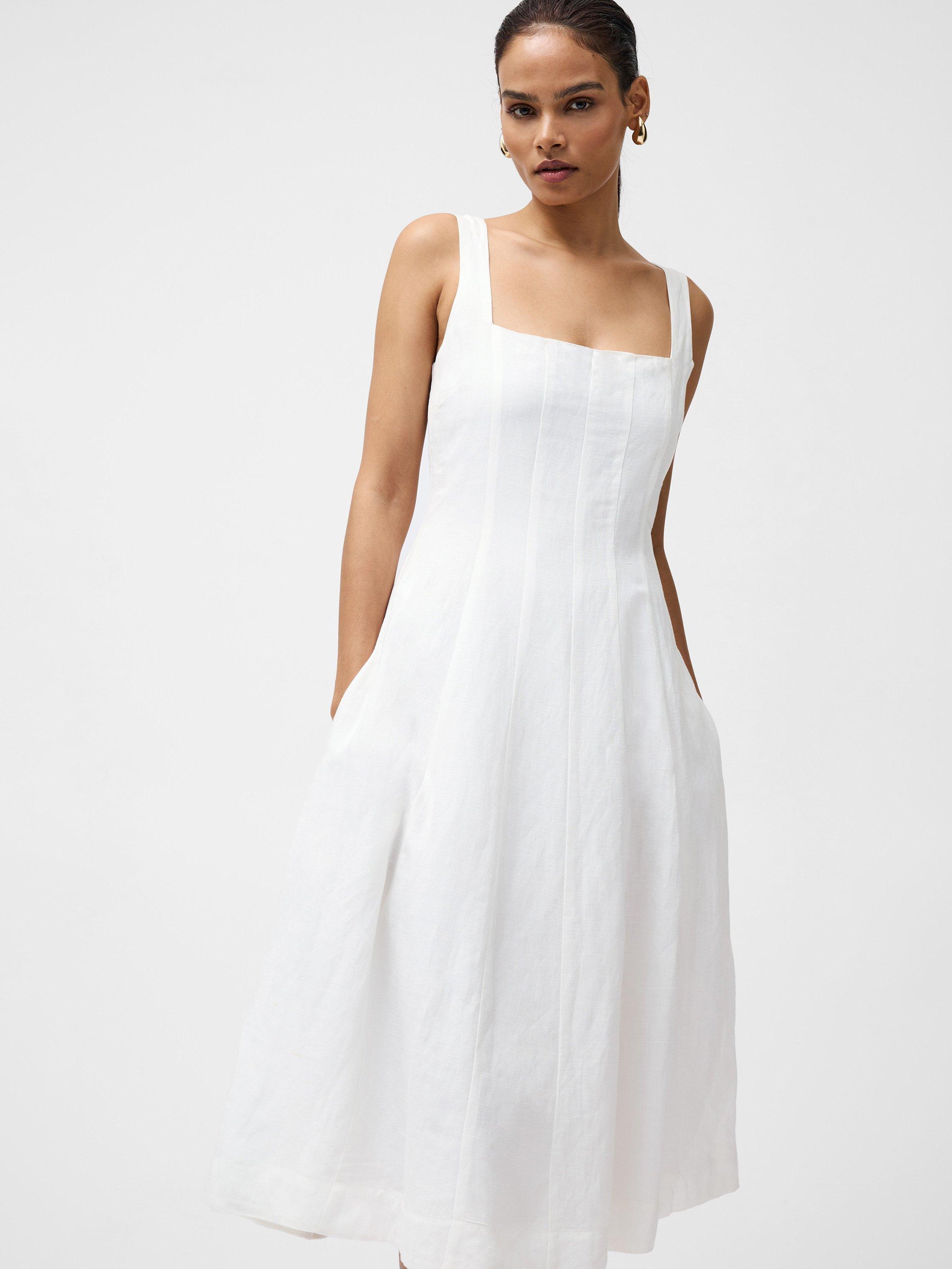 Product image 2 of 5, which shows French Connection Birdie Linen-Blend Square Neck Dress, Summer White, 6