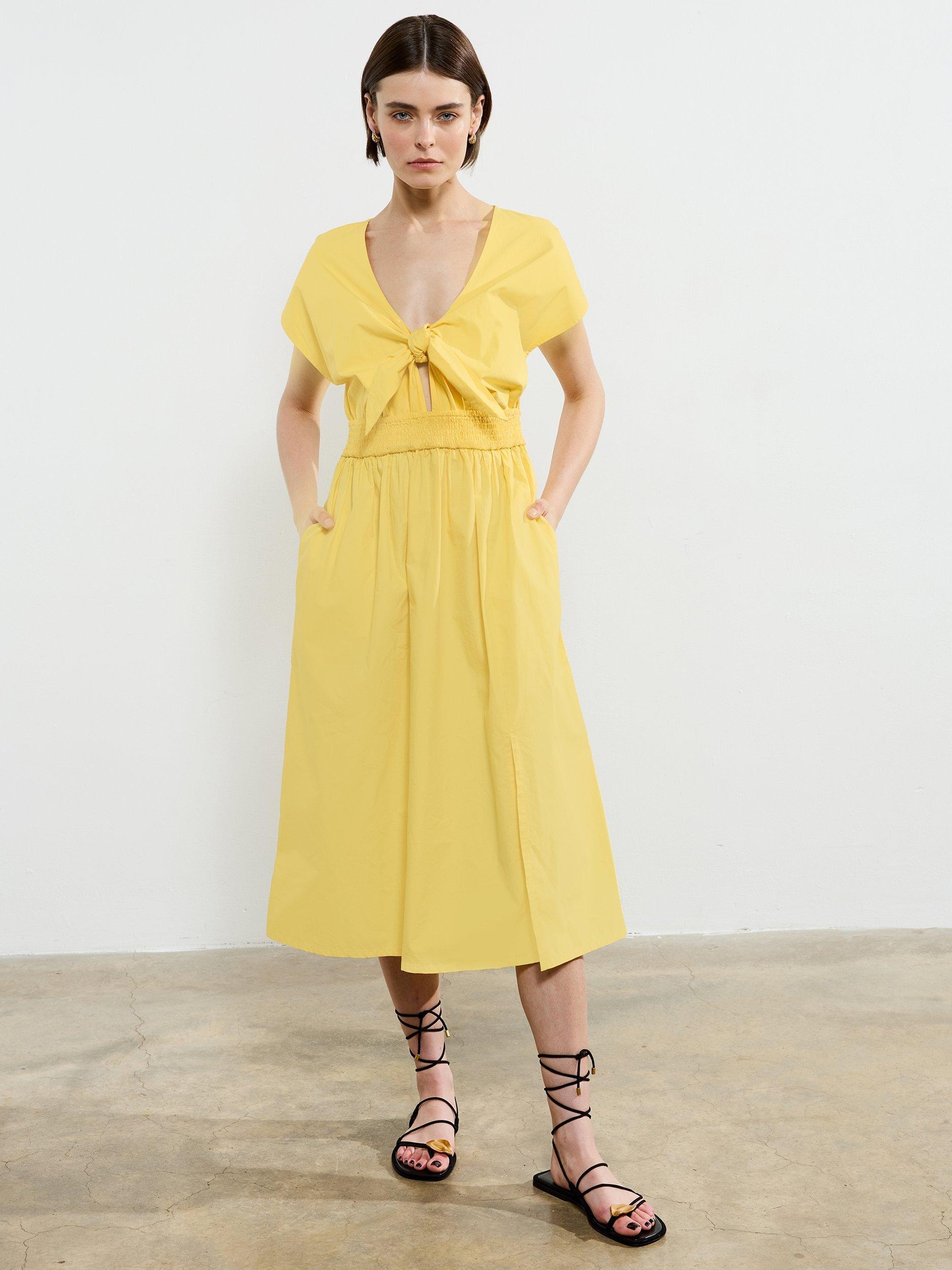 Product image 1 of 5, which shows French Connection Barletta Cotton Poplin Dress, Yellow, S