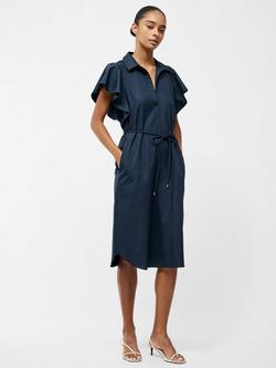 French Connection Cambria Cotton Belted Dress, Navy