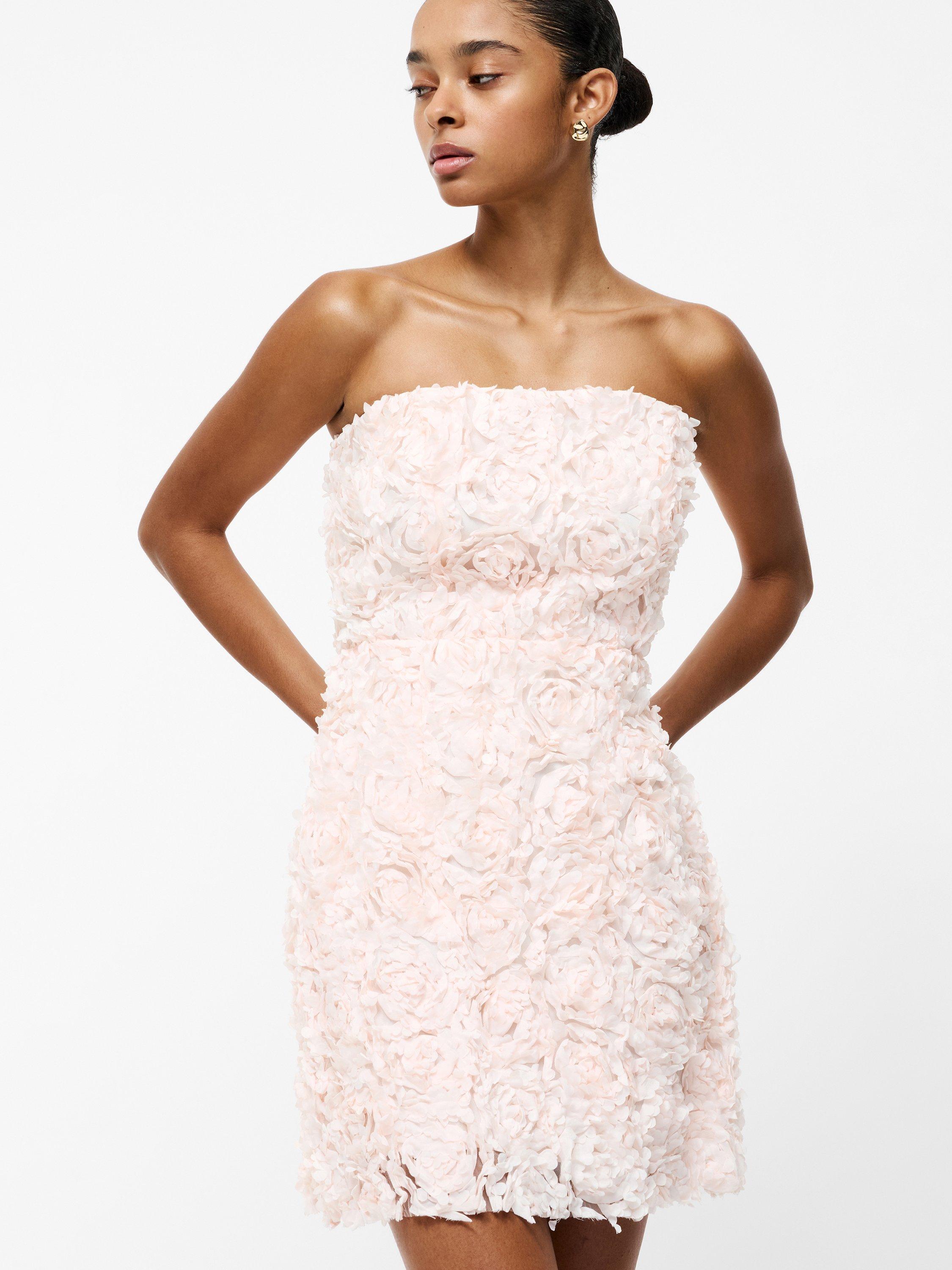 Product image 2 of 5, which shows French Connection Cher Rosette Textured Bandeau Mini Dress, Blush Pink, 6