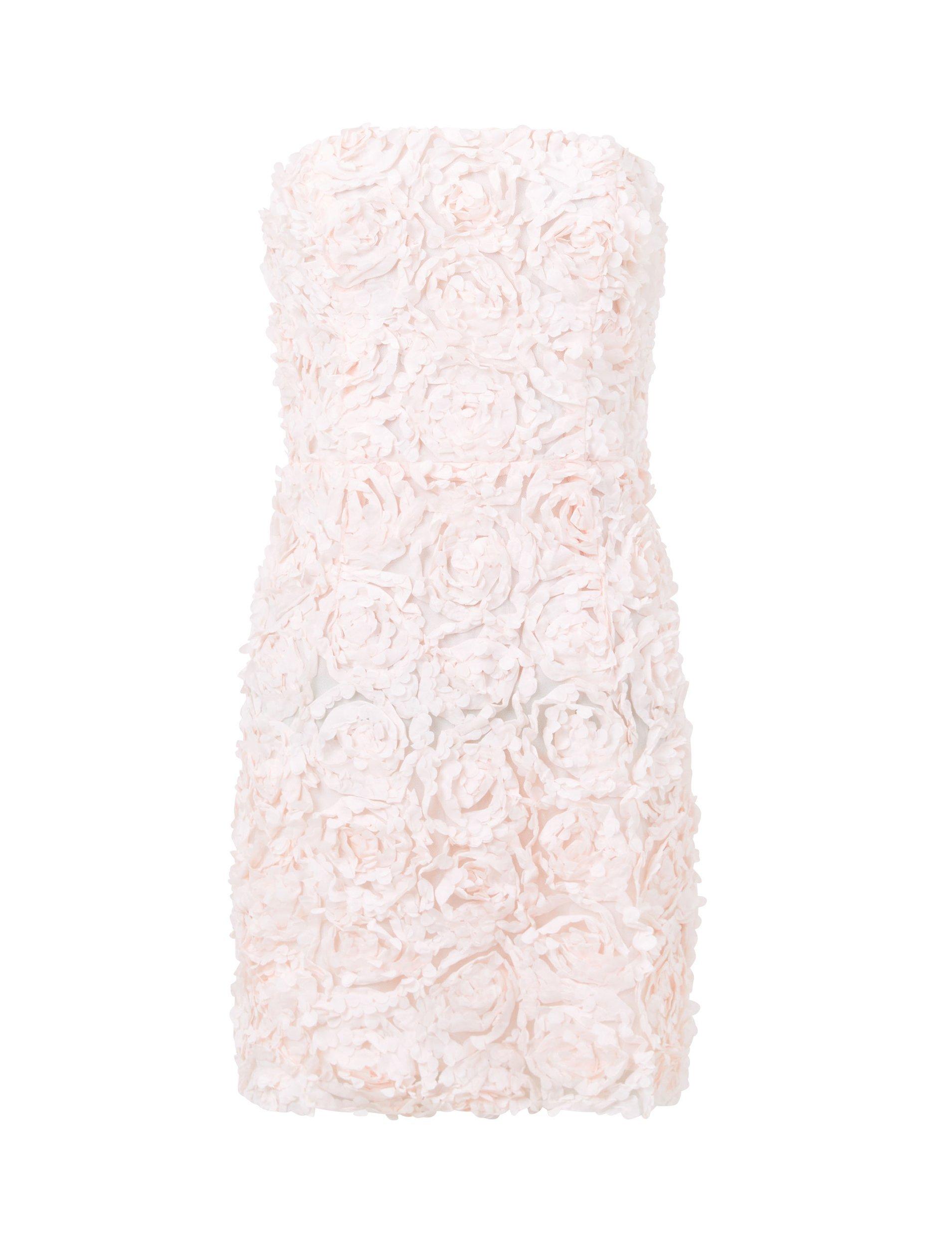 Product image 5 of 5, which shows French Connection Cher Rosette Textured Bandeau Mini Dress, Blush Pink, 6