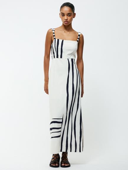 French Connection Genevieve Ariette Stripe Maxi Dress, White/Black, White/Black