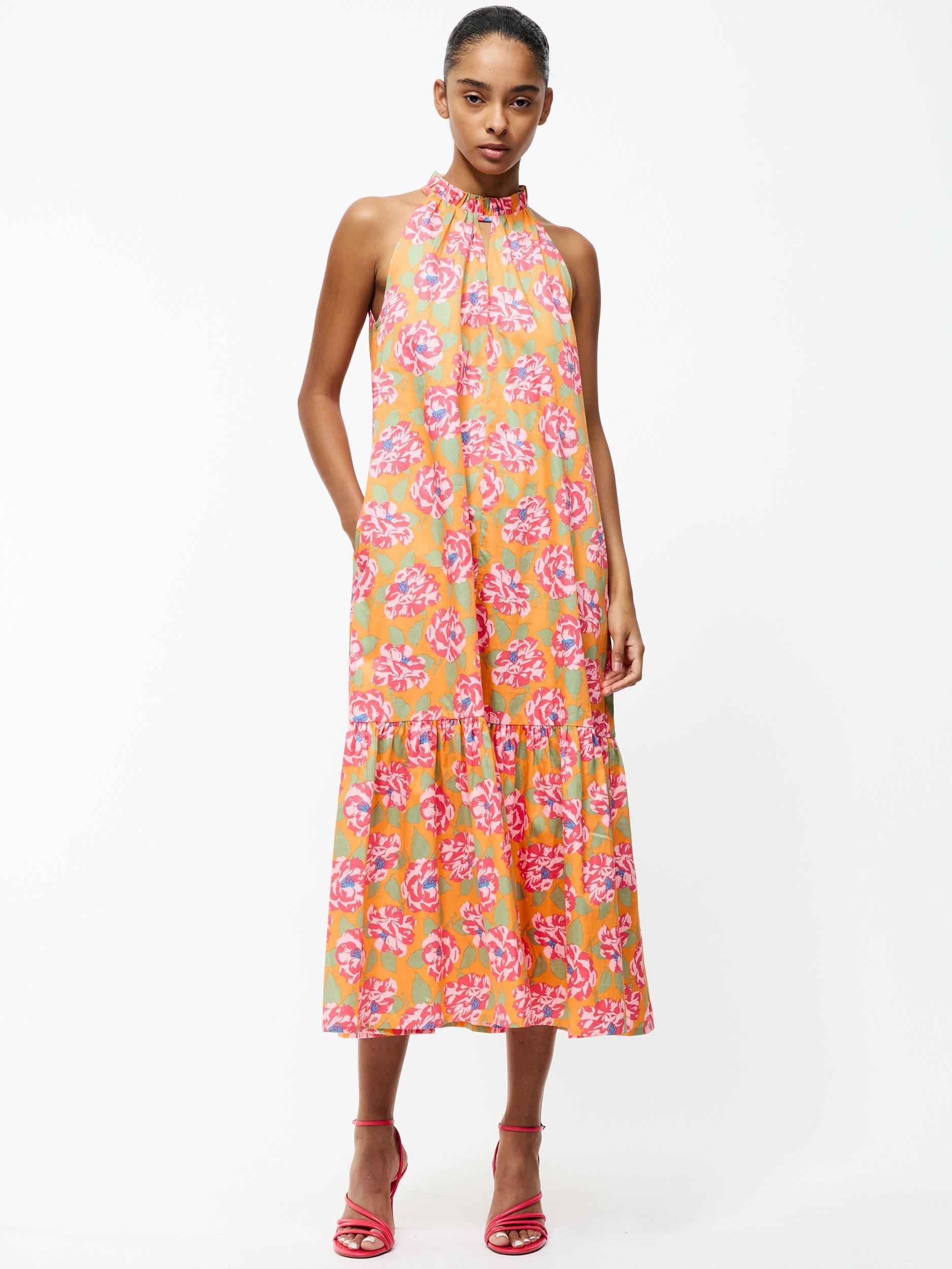 Product image 1 of 5, which shows French Connection Louisa Alexis Halterneck Dress, Orange/Multi, 6